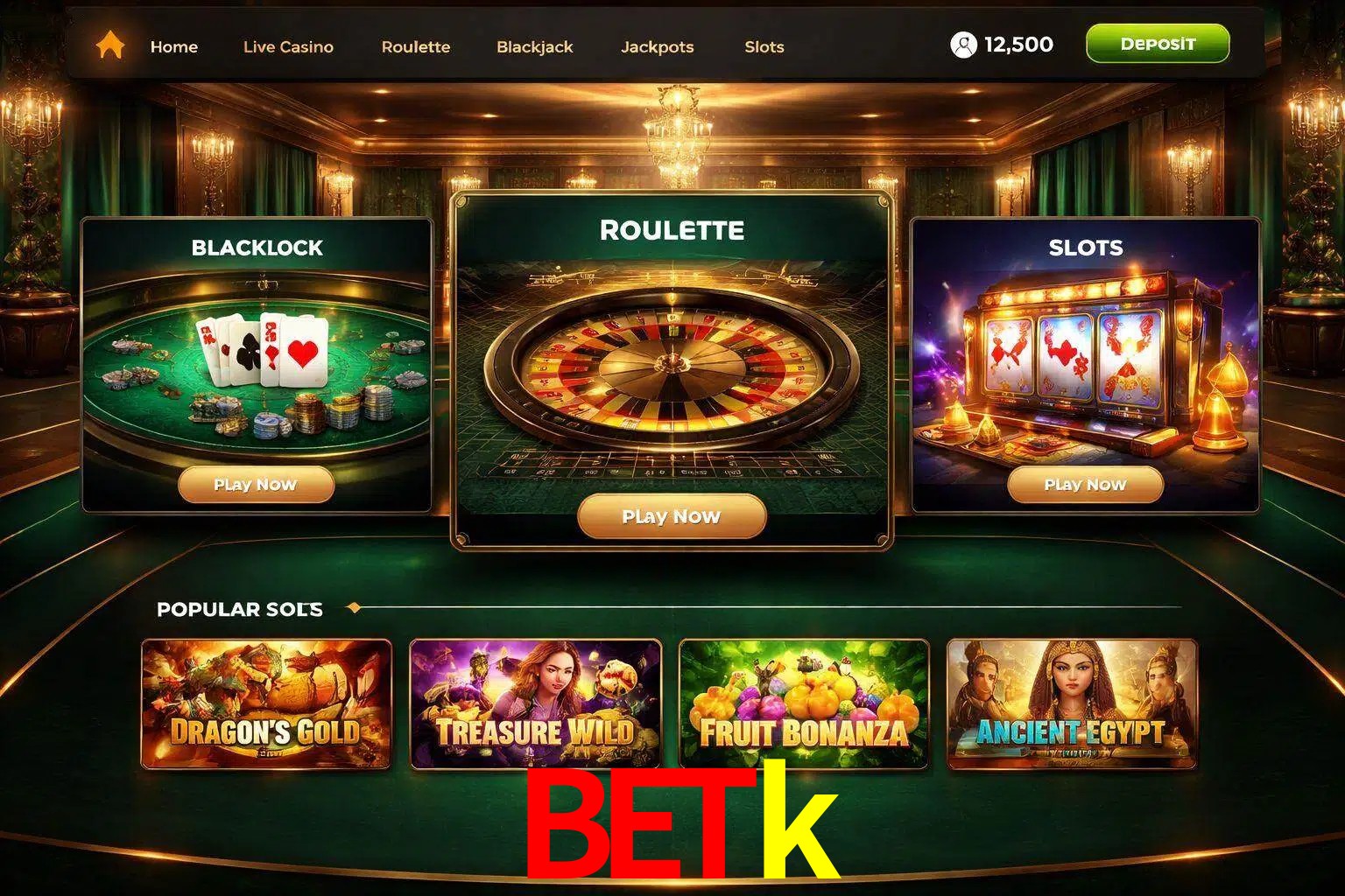 Vista de la plataforma Betk Casino mostrando categorías organizadas de juegos en línea